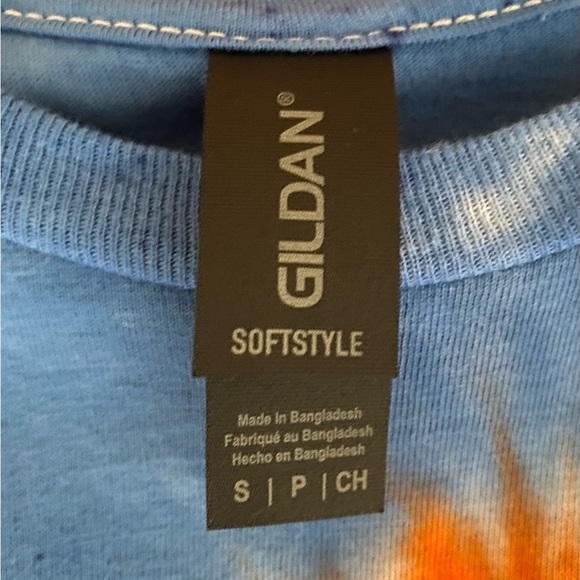 NEW Unisex Small GILDAN Soft Style Blue Orange Spiral Ballfield Tie Dye Team - Picture 9 of 10